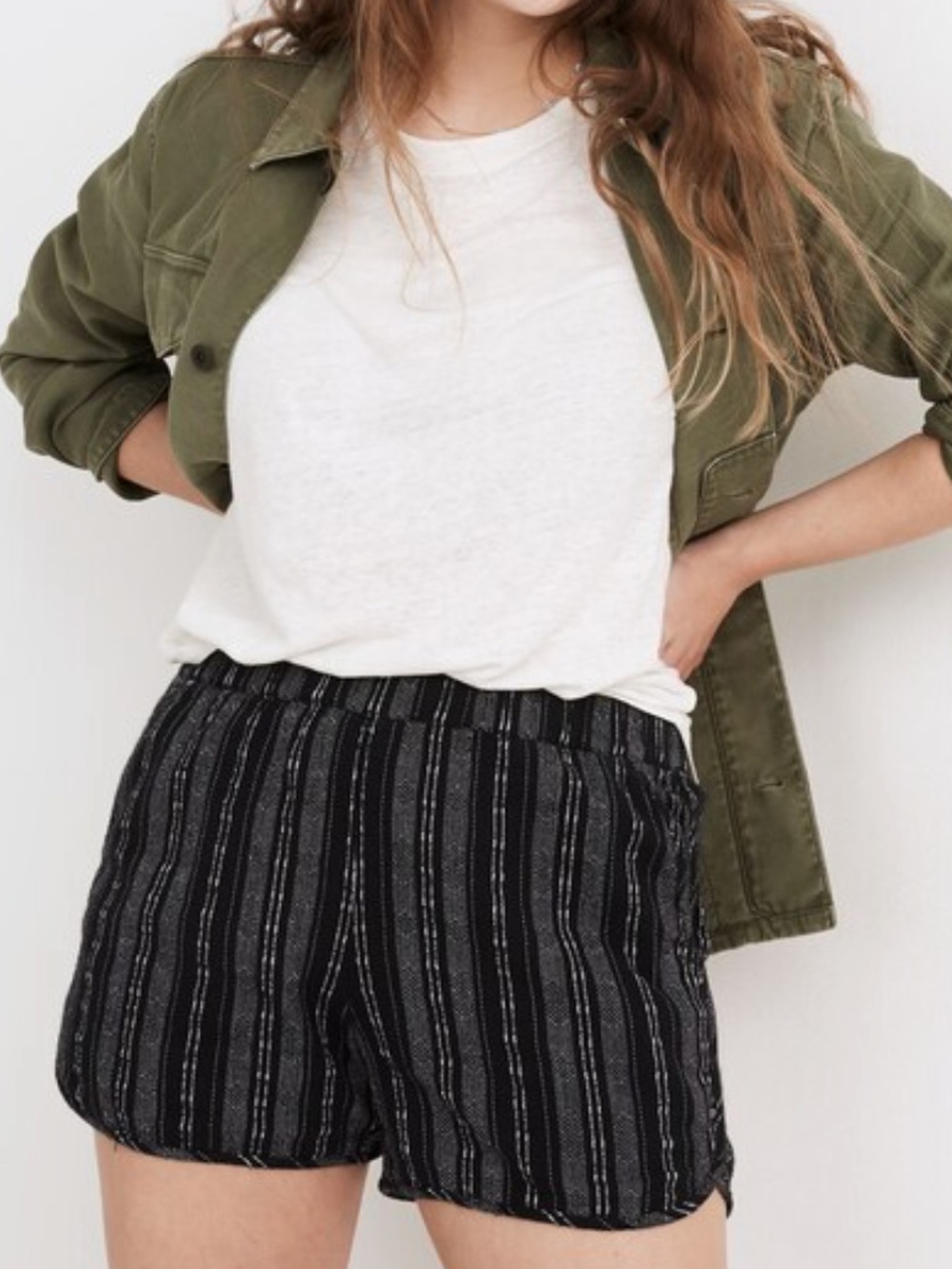 Madewell Linen-Cotton Pull-On Shorts in Jacquard Stripe black and white XS NWT